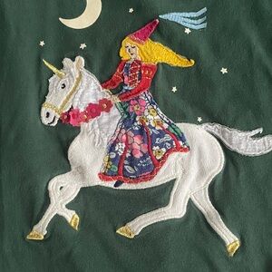 Mini Boden Forest Green Princess Unicorn Tee